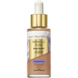 Max Factor Miracle Pure Skin Reset Foundation 2-in-1 Serum und flüssige Foundation, natürliche Deckkraft mit mattem Finish, Reset-Komplex, Fb. 60-80 Light to Medium