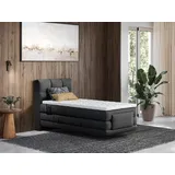 Vente-unique Boxspringbett mit gestepptem Kopfteil + elektrischem Untergestell mit Relaxfunktion + Matratze + Topper - 100 x 200 cm - Stoff - Anthrazit - LODI von PALACIO