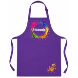 Kinderschürze mit Name personalisiert Bastelschürze Farbkleckse (VIOLETT) - Einheitsgröße