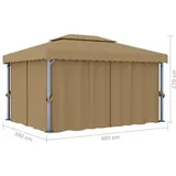 vidaXL Pavillon mit Vorhang 4 x 3 m taupe