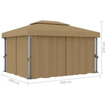 vidaXL Pavillon mit Vorhang 4 x 3 m taupe