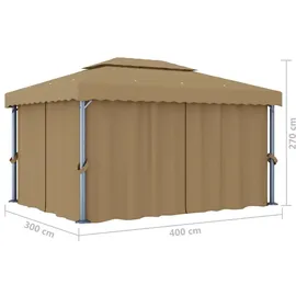 vidaXL Pavillon mit Vorhang 4 x 3 m taupe