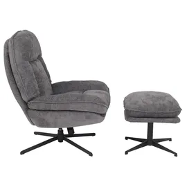 Mendler Relaxsessel HWC-P32 Chenille 80 x 96 x 80 cm Grau mit Hocker