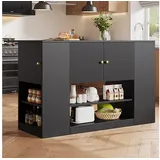 STILVORA Küchenwagen mit arbeitsplatte,Kücheninsel freistehend mit Schubladen,Buffetschrank, (Moderne Kücheninsel mit klappbarer Tischplatte,vielseitiger Stauraum für Küche & Esszimmer, 140x40x90 cm, ideal für kleine und große Haushalte, 140*40*90CM), mit Schubladen und Regalen schwarz