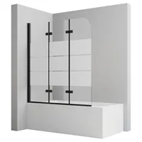 Boromal Badewannenaufsatz Duschwand für Badewanne 3-teilig Faltbar 120x140 cm Badewannenfaltwand, (Klarglas /Teilsatiniert glas), Badewannenfaltwand Glaswand 6mm ESG Glas schwarz