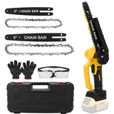 Mini Akku Kettensäge Kompatibel mit Dewelt 18V 20V, Bürstenlose 8 & 6 Zoll Elektro Kettensäge, 4 Ketten, Automatische Öler, Kettenspannung, Handkettensäge Astsäge für Ast, Holzschneiden(ohne Akku)(DW)