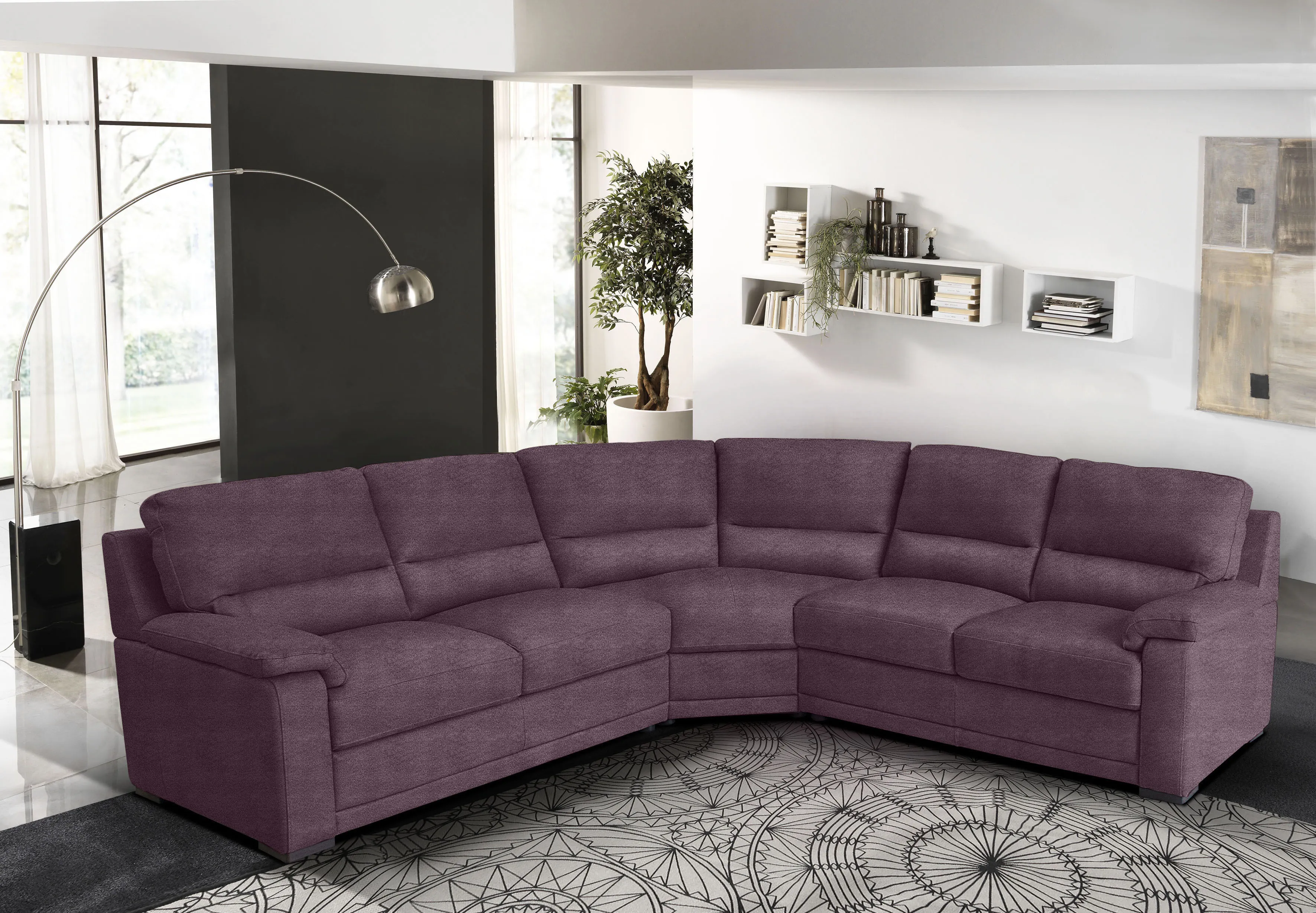 Ecksofa EGOITALIANO "Doris, modernes Designerecksofa in hochwertigen Microfaserqualitäten", lila (plum), B:266cm H:90cm T:246cm, Luxus-Mikrofaser BLUSH (100% Polyester) ist ein innovatives Mikrofasergewebe mit wasser- und fleckenabweisenden Eigenschaften. Sie verhindert das Eindringen von Flüssigkeiten und Ölen in das Textilgewebe. Mit einer neutralen Seifenlösung können Flecken von Kaffee, Tee, Wein, Fruchtsaft, Marmelade, Schokolade, Ketchup und anderen eiweiß- und fruchtsäurehaltige Lebensmitteln entfernt werden. Anschließend mit klarem Wasser ausspülen bzw. nachwischen. Mit einer Vorbehandlung mit Ethylalkohol und einer anschließenden Behandlung mit neutraler Seifenlösung können auch Flecken durch Kugelschreiber, Filzstiften, Kaugummi und Ölen entfernt werden. Anschließend mit klarem Wasser auswaschen bzw. nachwischen. Bitte beachte, dass die Fleckenentfernung unverzüglich nach Verschmutzung durchgeführt werden muss, um ein zufriedenstellendes Ergebnis zu erreichen., Sofas, edle Detailverarbeitung, wahlweise fleckenabweisend oder in Lederoptik