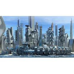 Fototapete PAPERMOON "Science-Fiction-Skyline", bunt, B:4,00m L:2,60m, Vlies, Tapeten