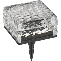 ledscom.de LED Solar-Pflasterstein Bodeneinbauleuchte BROSLO mit Erdspieß für außen, Glas, 10 x 10cm, warmweiß