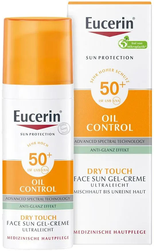 Eucerin® Oil Control Face Sun Gel-Creme LSF 50+ – sehr hoher Sonnenschutz mit 8 Stunden Anti-Glanz Effekt, auch für zu Akne neigende Haut