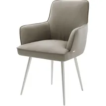 DeLife Esszimmerstuhl Heira-Flex mit Armlehnen Echt-Leder Schlamm 4-Fuß konisch Edelstahl Taschenfederkern, Esszimmerstühle