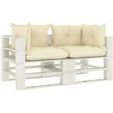 vidaXL Garten-Palettensofa 2-Sitzer mit Creme-Kissen Holz