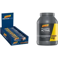 PowerBar Protein Plus 33% Peanut-Chocolate 10x90g - High Protein Riegel + Whey und Casein Protein & Recovery Active Chocolate 1210g - Regenerations Whey Drink mit Kohlenhydraten + Magnesium und Zink