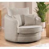 S-Style Drehsessel Ted Bouclé 107 x 94 x 100 cm Beige drehbar mit Kissen