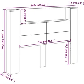 vidaXL Kopfteil Graues Sonoma 140 x 16,5 x 103,5 cm Holzwerkstoff