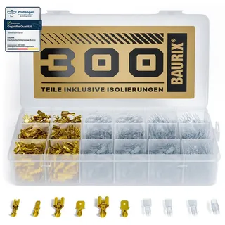 BAURIX BAURIX® Flachsteckhülsen Set 300 Stück I 2,8 mm 4,8 mm 6,3 mm Steckverbinder Sortiment