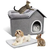 Zvonema Katzenbett, Katzenhöhle, Waschbares hundebett, 2-in-1 Faltbares Haustierbett, Katzenhaus Indoor Mit Abnehmbarem Plüsch Kissenkissen, Verbessert Den Schlaf, Katzenhaus Für Draußen, für Welpe