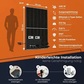 solarway Solarway® Balkonkraftwerk 800W komplett Steckdose - neuester 800 Watt Wechselrichter - Solaranlage Steckerfertig WIFI Komplettset Photovoltaik Anlage