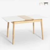 Ausziehbarer Holztisch 110-140x75cm Küche, Glas Weiß Schwarz Pixam - Weiß - Weiß