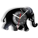 Smotly Vinyl-Wanduhr, Elefanten-Form, Wanduhr mit LED-Nachtlicht-Funktion, sinnvolle Heimdekoration, Wanduhr Geschenk (schwarz)