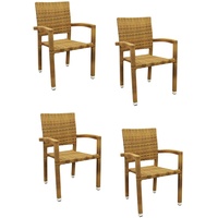 4x KONWAY® PORTO Stapelsessel Tabaco Premium Polyrattan Garten Sessel Stuhl Set