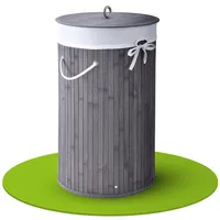 Juskys Bambus Wäschekorb Curly-Round – Grau