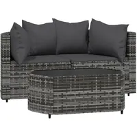 vidaXL 3-tlg. Garten-Lounge-Set mit Kissen Grau Poly Rattan