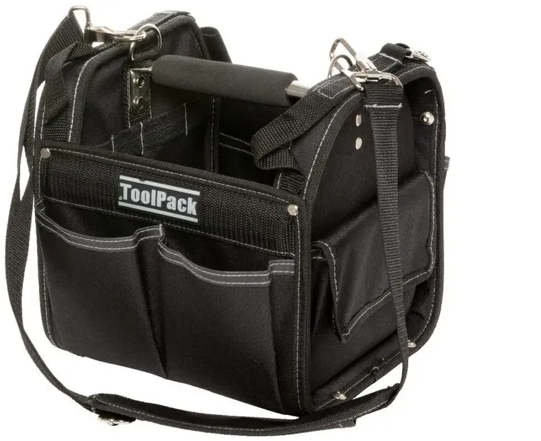 ToolPack Compact Werkzeugkoffer, quadratisches Modell, Metalltragegriff mit rutschfestem Griff, verstellbar