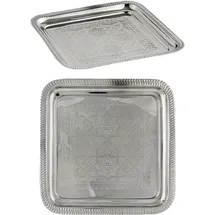 Marrakesch Orient & Mediterran Interior Orientalische Deko Tablett Serviertablett Kerzentablett Nacera Silber eckig 27cm