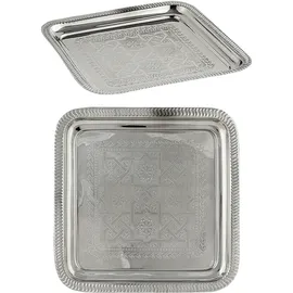 Marrakesch Orient & Mediterran Interior Orientalische Deko Tablett Serviertablett Kerzentablett Nacera Silber eckig 27cm