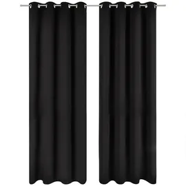 Blumtal Verdunklungsvorhänge 2er Set - Thermovorhang Hitzeschutz - Vorhang Blickdicht mit Ösen - Gardinenschals mit Schlaufen - Gardinen 245x140 cm - Vorhangschals 2er Set - Wärmevorhang - Schwarz
