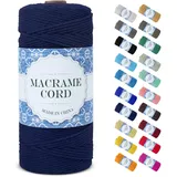 Uiopa Makramee Garn 2mm x 200m, Natürliche Baumwollgarn Baumwollkordel Farbig Baumwollschnur, Makramee-Garn Geflochten für DIY Basteln, Hängepflanze, Wandbehang, Weben Dekoration (Dunkelblau)