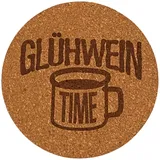 City Coaster Kork Untersetzer, Gravur, Rund 90mm, Deutsche Sprüche Glühwein (Glühwein Time)