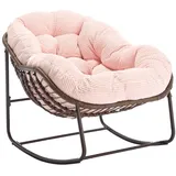 SeedWave Schaukelstuhl Übergrößen mit Handgewebtem Rattan, 15cm Kordstoff Gepolstertem Kissen, Eiförmiger Schaukelsessel mit rutschfester Basis, Stahlgestell rosa