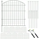 Relaxdays Teichzaun, 10 Zaunelemente, HB je 78x75 cm, Garten, Begrenzungszaun Oberbogen, zum Stecken, Metall, dunkelgrün