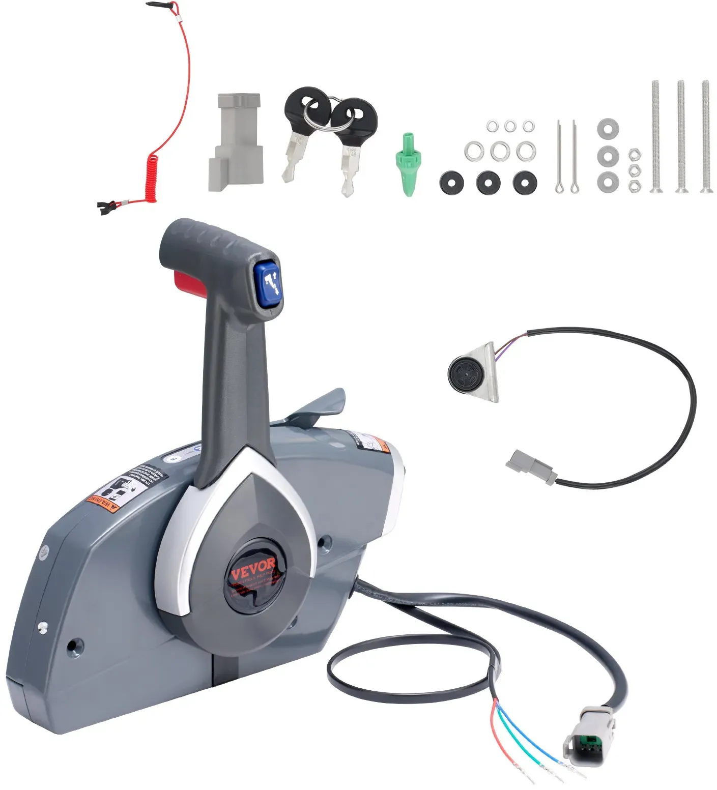 VEVOR Boot-Drosselklappensteuerung, 5006180 Seitenmontierte Außenborder-Fernbedienungsbox für Evinrude Johnson, Marine-Drosselklappensteuerung mit Power-Trimmschalter und Lanyard