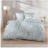 Estella Bettwäsche Estella Mako-Satin Bettwäsche 135x200 Rieke azur Gräser Wiesenblumen, Mako-Satin, 2 teilig, für Sommer und Winter blau