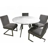 LEONIQUE Esstisch Coral, rund, Marmortisch, Runder Tisch, Karrara-Marmor, Edelstahlbeine, hellgrau, 119x76 weiß