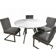 LEONIQUE Esstisch Coral, rund, Marmortisch, Runder Tisch, Karrara-Marmor, Edelstahlbeine, hellgrau, 119x76 weiß