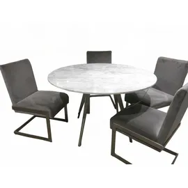 LEONIQUE Esstisch Coral, rund, Marmortisch, Runder Tisch, Karrara-Marmor, Edelstahlbeine, hellgrau, 119x76 weiß