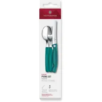 Victorinox Picknick Besteck-Set, 3-teilig, Reisebesteck, Inkl. Klappbarem Messer, Gabel und Löffel, Robuste Kunststoffgriffe, Grün