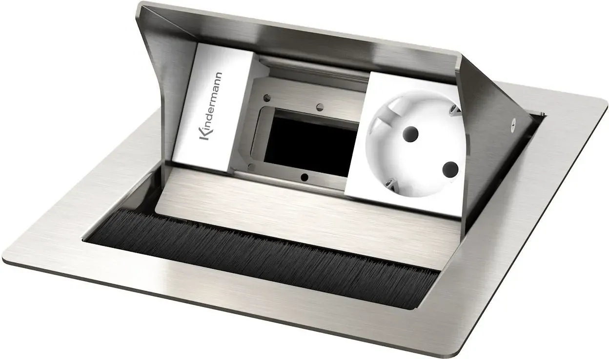 Kindermann CablePort Standard2 2-fach - 1x Strom - Tischeinbau - Edelstahl gebür...