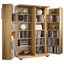 VCM Holz CD DVD Stand Regal/Schrank platzsparender CD Schrank mit 2 abschließbaren Türen für 600 CDs oder 260 DVDs oder 144-Videos Maße: H. 93 x B. 60 x T. 31 cm 20 variable Einlegeböden – Engalo XL