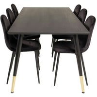 VCM Dipp180x90BLBR Essgruppe Esstisch schwarz und 6 Polar Esszimmerstühle