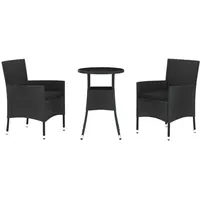 vidaXL 3-tlg. Garten-Bistro-Set mit Kissen Schwarz Poly Rattan