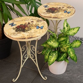 ETC Shop 2x Beistell Tisch Bistro Blumen Terrassen Außen Möbel Schmetterling weiß Shabby