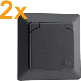 ChiliTec MILOS Schutzkontakt-Steckdose IP44, 250V/ 16A, inkl. Rahmen, UP, Anthrazit, 2 Stk