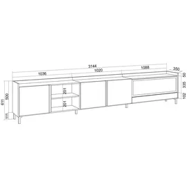 SKRAUT HOME Lowboard 315x61 cm Beige Holzwerkstoff
