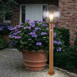 GLOBO Gartenleuchte mit Bewegungsmelder Außenleuchte Stehlampe Standleuchte Terrassenlampe, Holzoptik Alu Glas braun,1x E27, Dxh 25x100 cm