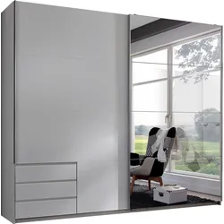 Schwebetürenschrank WIMEX "Seattle", weiß (weiß, spiegel), B:225cm H:208cm T:64cm, Schränke, mit Schubladen und Spiegel